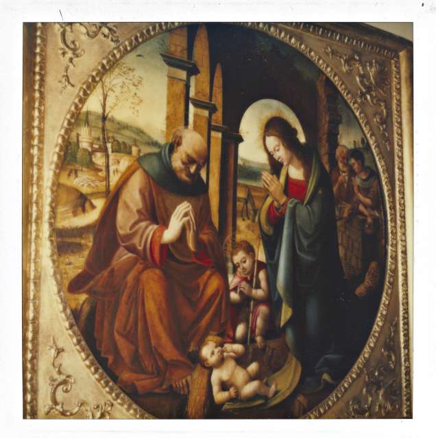 Anonimo — Maestro dei cassoni Campana - sec. XVI - Adorazione del Bambino con san Giovannino e san Giuseppe — insieme